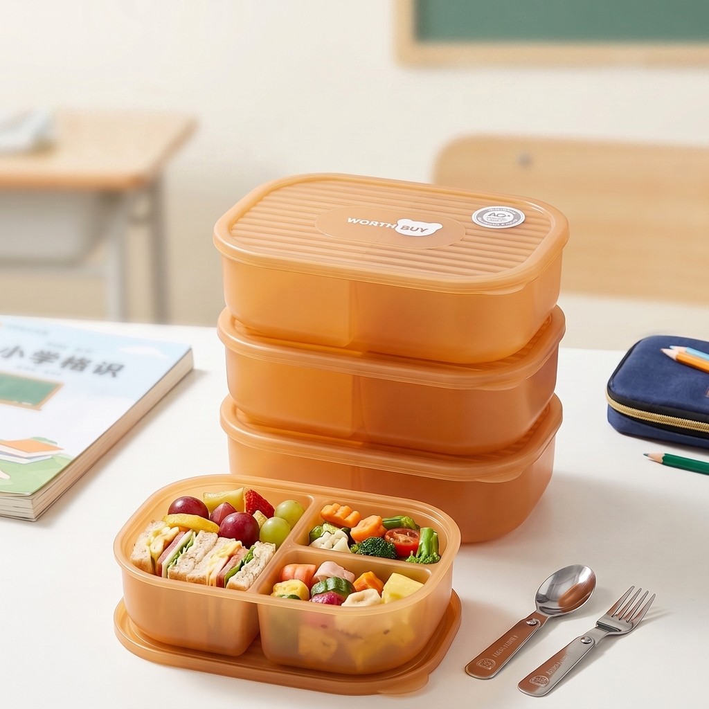Meal Prep Japanese Food - 日本のプラスチック製弁当箱 子供・大人用 学校用ランチボックス 3コンパートメント 電子レンジ対応 食品保存容器