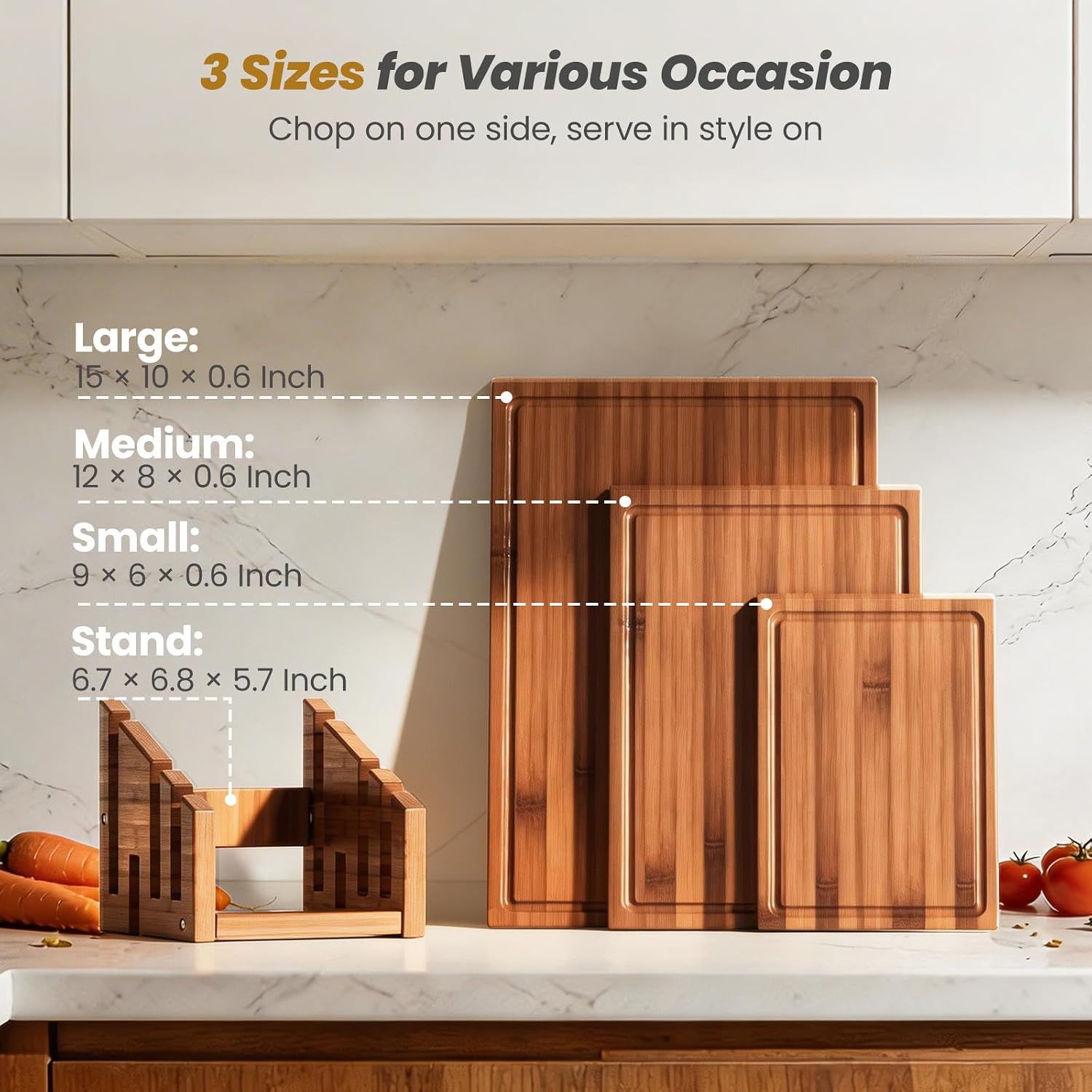 竹製まな板セット スタンド付き、3枚の両面まな板 キッチンで - Meal Prep Juice のレビューと価格