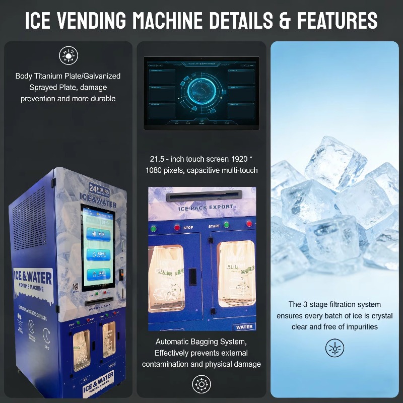 カスタム屋外製氷機と自動袋詰め飲料水付き純水販売機 - Meal Prep Vending Machine のレビューと価格
