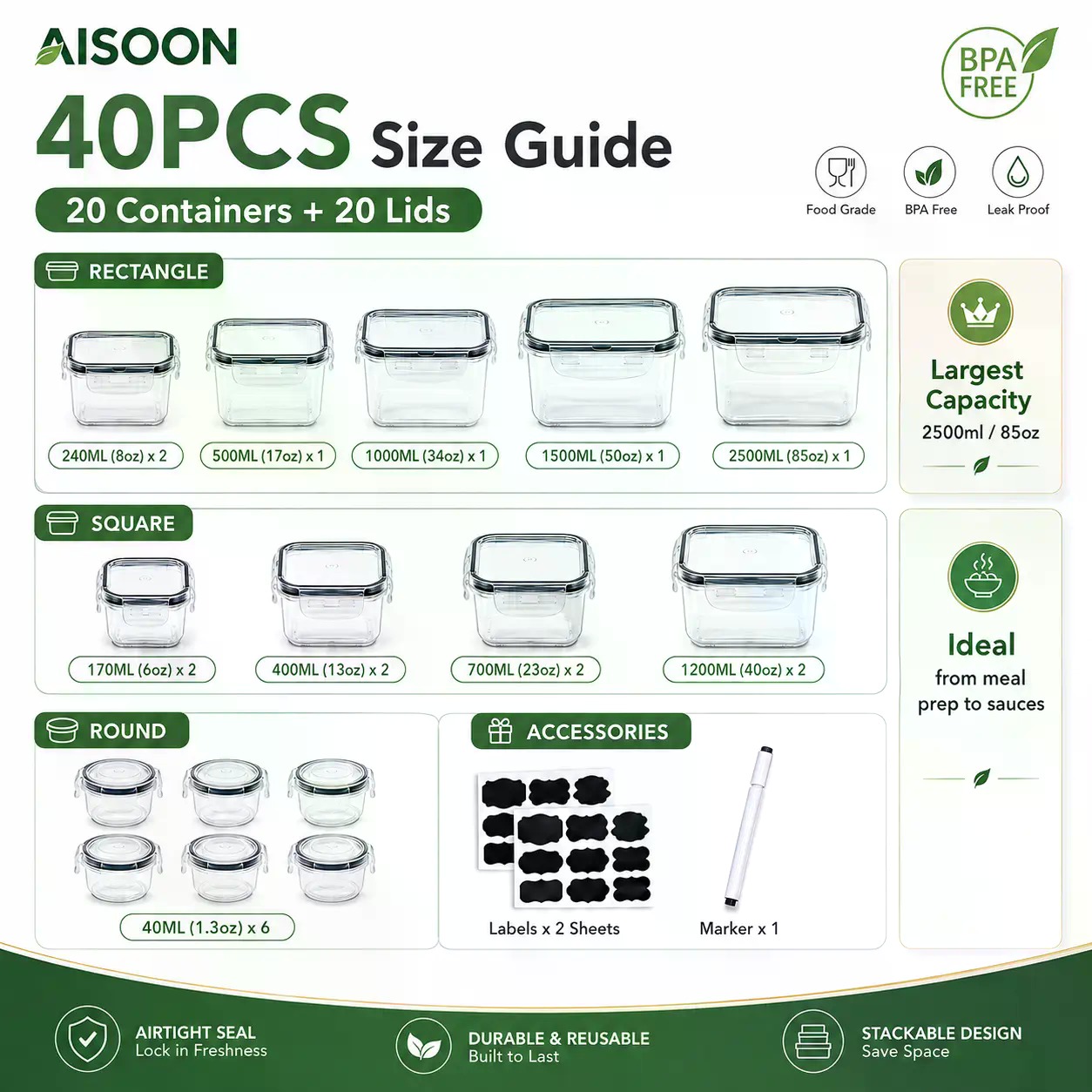 40個入り特大85オンスシリコン製密閉食品保存容器セット（容 - Meal Prep Recipes のレビューと価格