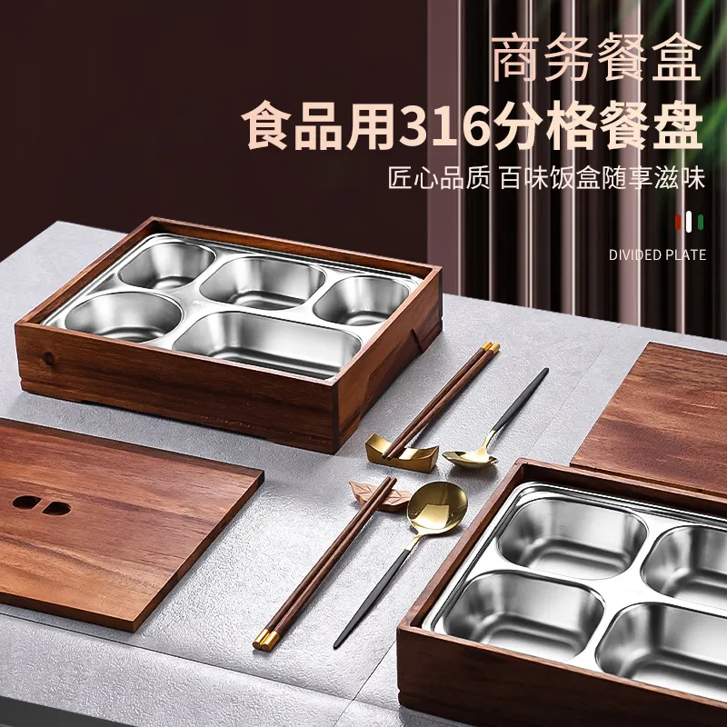 黒クルミ材弁当箱、仕切り皿付き、日韓風ランチ容器、ビジネス用 - Meal Prep Japanese Food のレビューと価格
